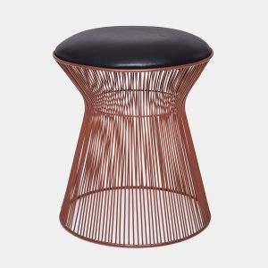 Black Leather Stool Topp Brass