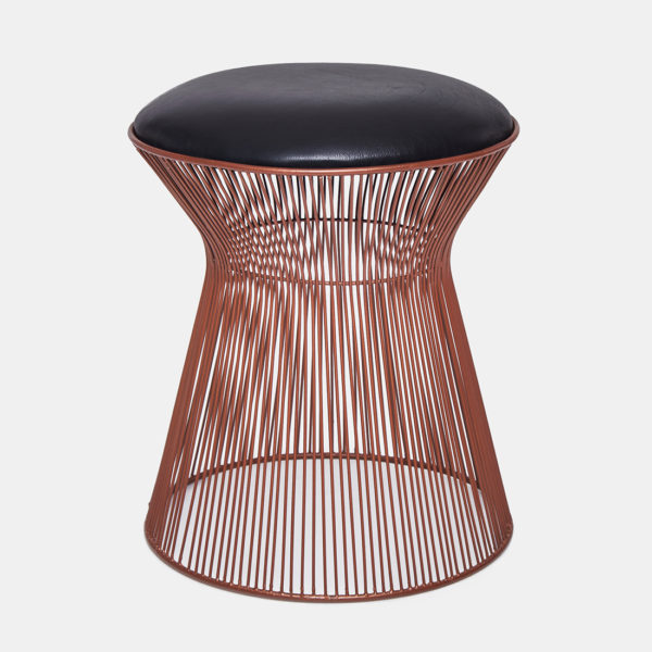 Black Leather Stool Topp Brass