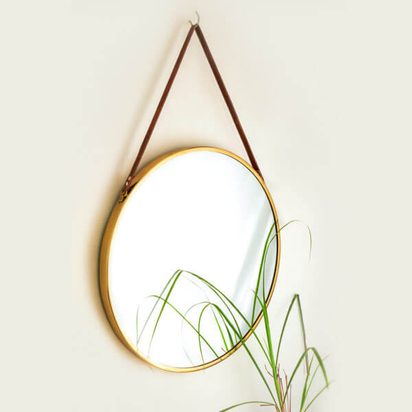 round gold brass mirror