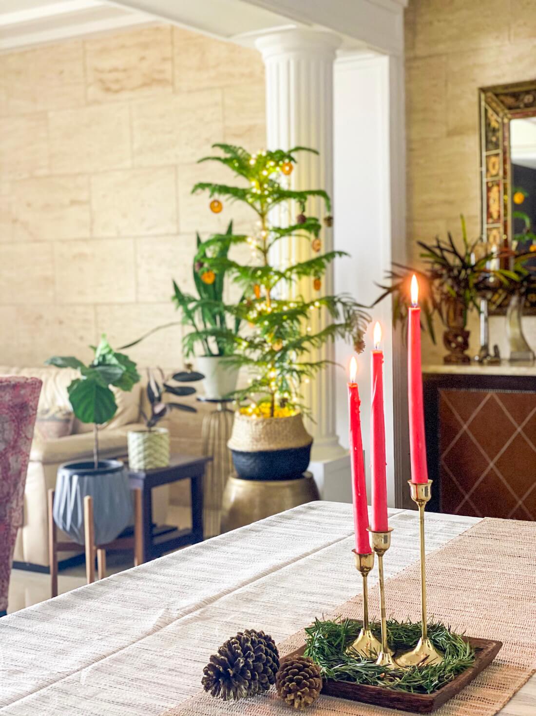 Brass Candle stand set on dining table