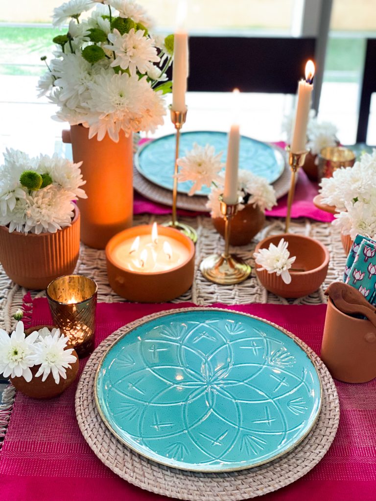 Brass candle stands setup for table