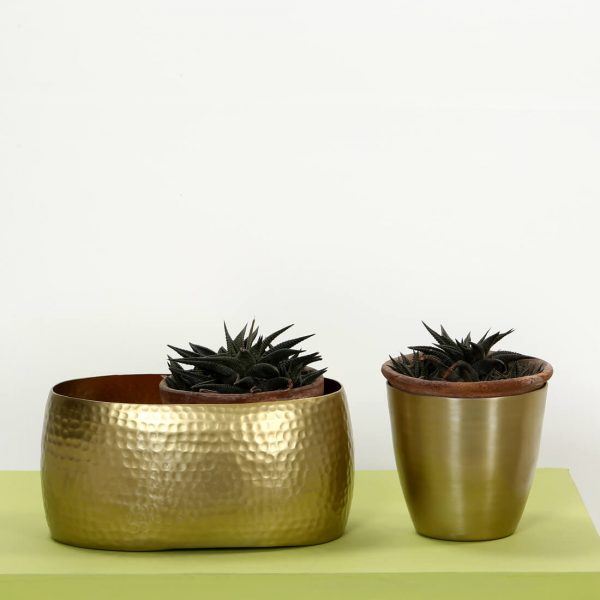 gold metal planter : topbrass